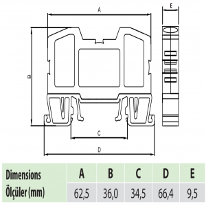 OPK 10mm² PUSH-IN RAIL TERMINAL BLOCK - Sản phẩm mã 1020044( Onka-1532)